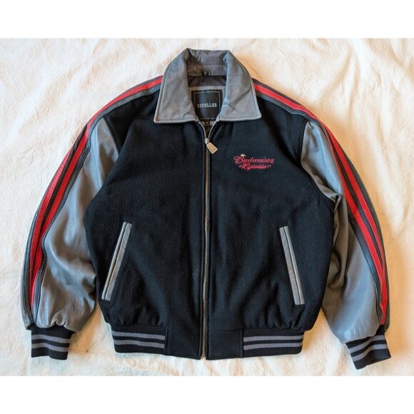 Vintage Budweiser Clydesdales 90s Wool Leather Bomber Racing Jacket Excelled MD - Picture 1 of 11